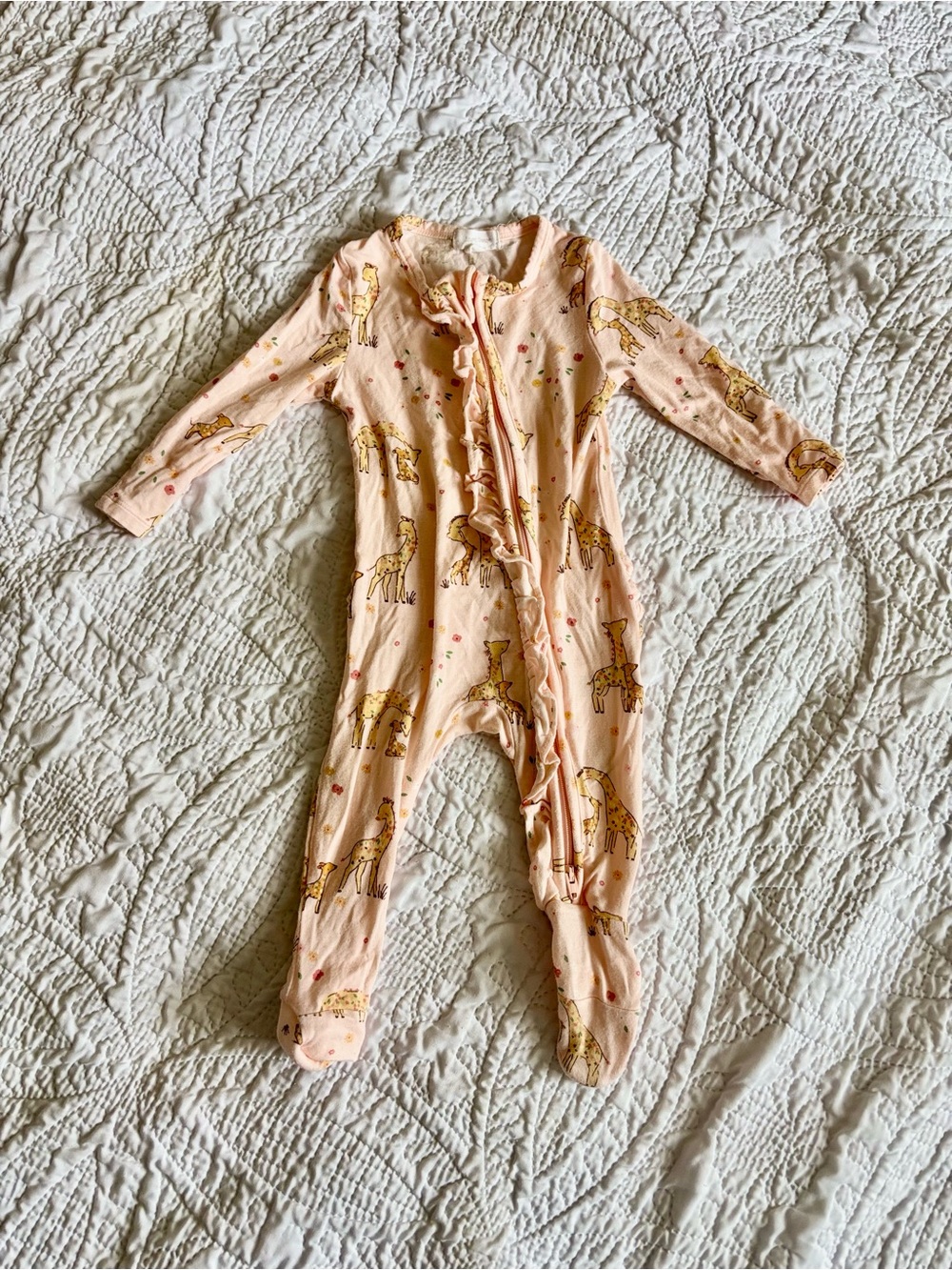 Angel Dear Bamboo Pink Giraffe-Print Footed One-Piece